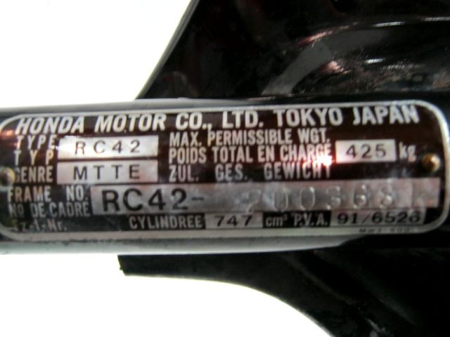Cadre châssis carte grise HONDA 750 CB SEVEN FIFTY an 1992 type RC42  