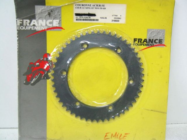 Couronne acier FRANCE EQUIPEMENT 50 dents KAWASAKI 125 KDX an 1990 à 2002 réf 2910.9206