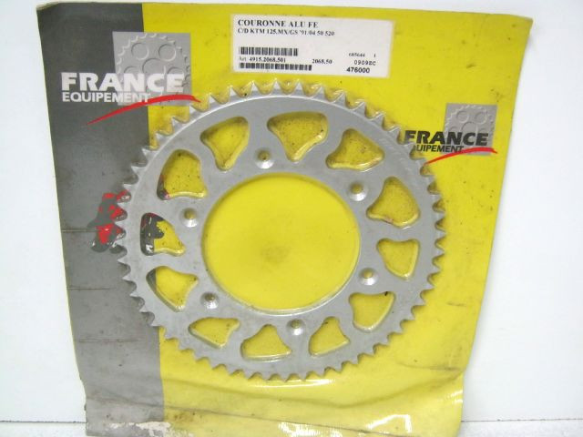 Couronne alu FRANCE EQUIPEMENT 50 dents KTM 125 MX , GS an 1991 à 2004 réf 4915.2068.501